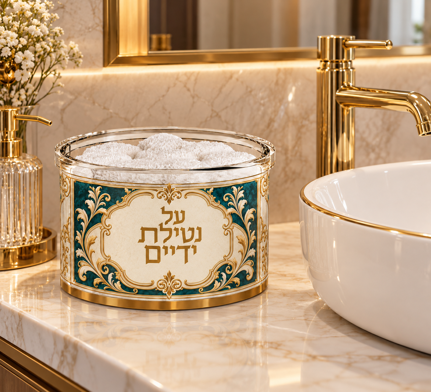 קופסה מעוטרת למגבות נטילת ידיים - מגבות נטילה בהישג יד ובכלי מעוטר